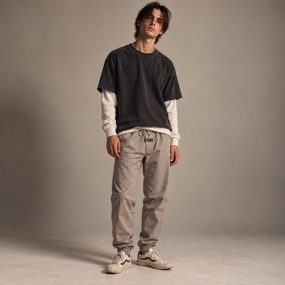 Fear of God Essentials Nylon Track Pants Taupe Mens XL Logo Joggers